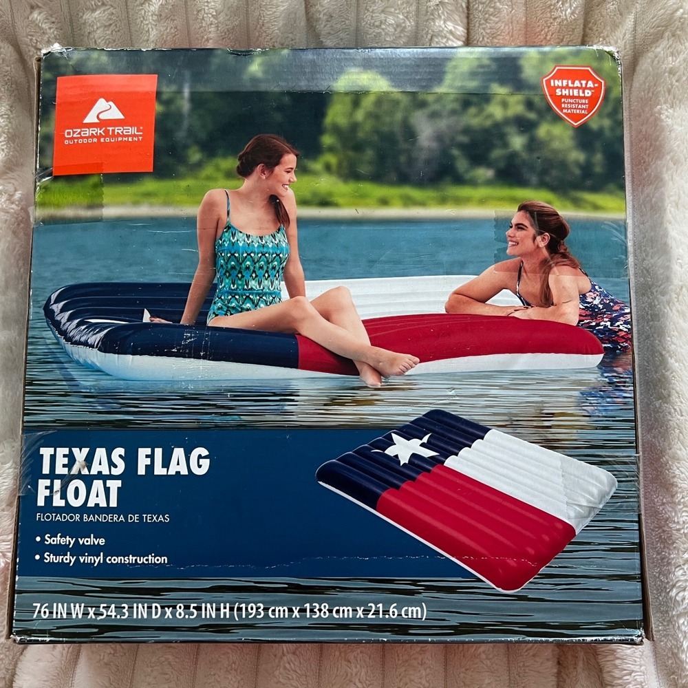 Ozark Trail Texas Flag Float Inflatable Pool Lake Raft 76x54.3x8.5 New in Box